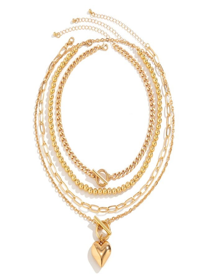 Eason1874 Gold Layered Necklaces for Women Chunky Choker necklace with Trendy Retro Coin Layered Cuban Paperclip Snake Chain Necklace (Gold heart) - Image 2